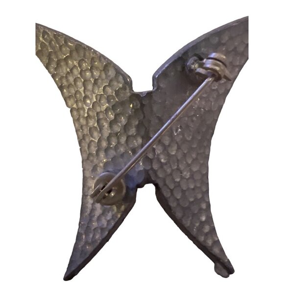 Silver Butterfly Brooch Simple Brutalist Iron 2” Unique - Picture 4 of 6